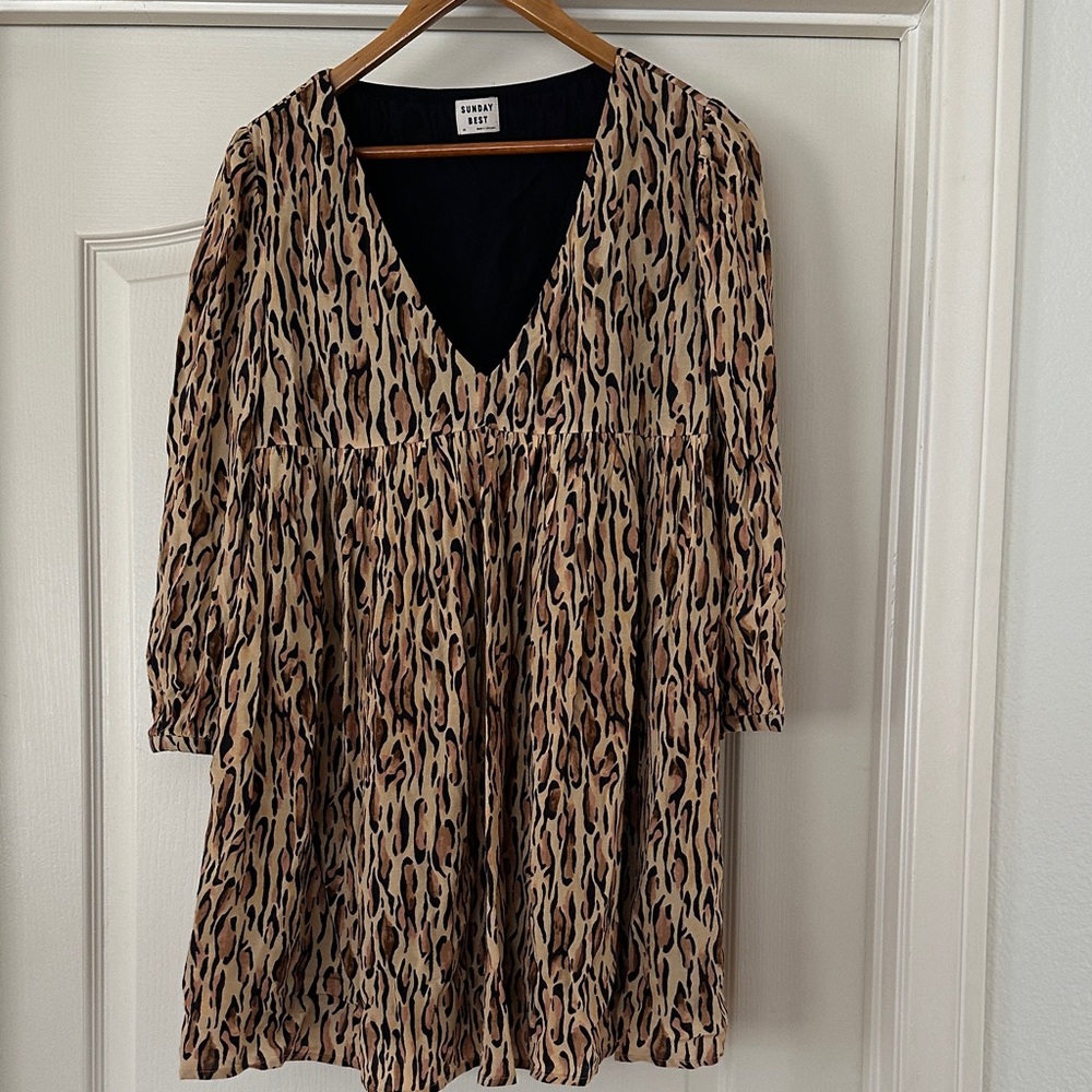 Sunday Best Beige and Black Leopard Midi Dress - can dress up or down